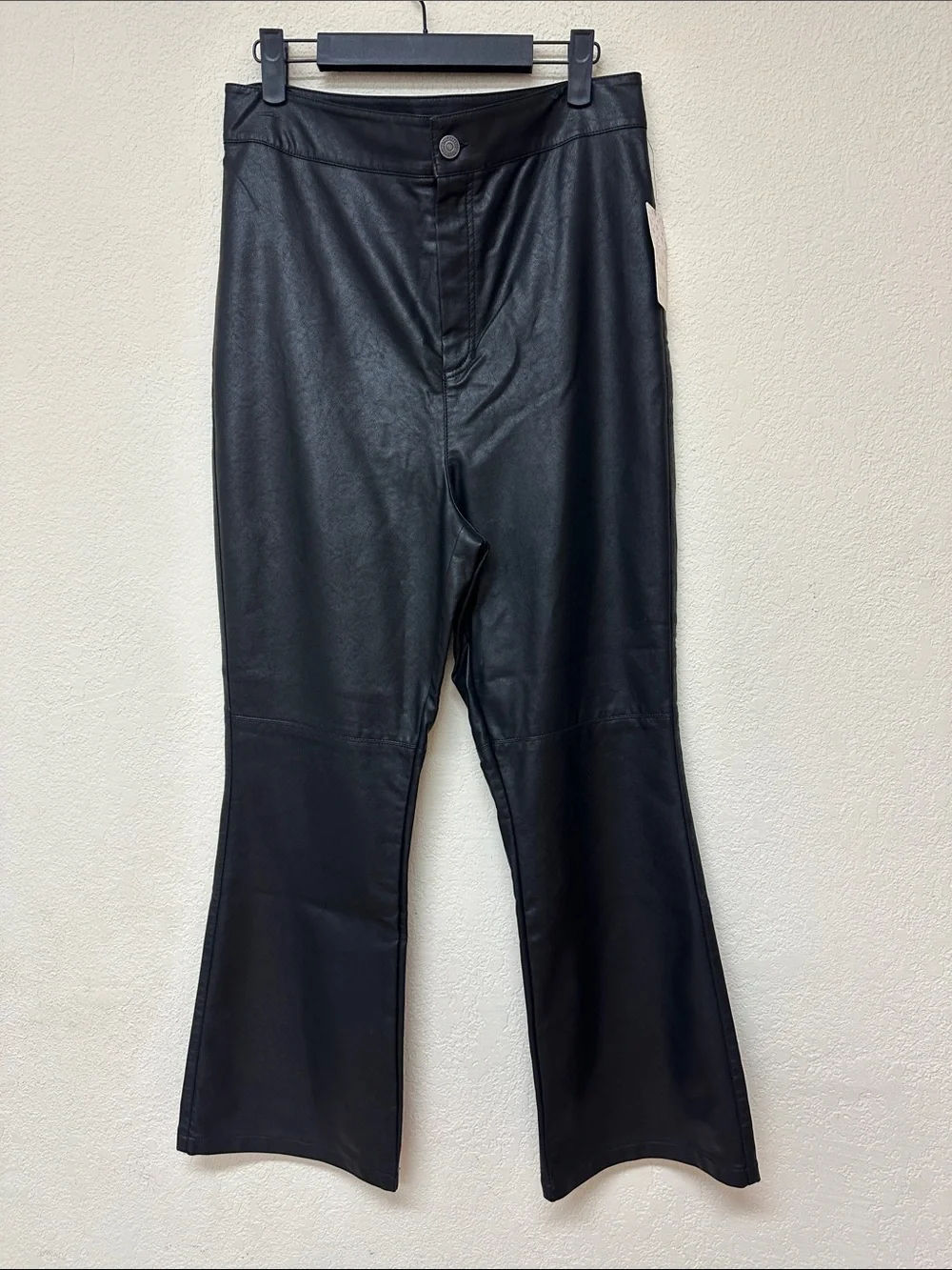 Free People NWT High-Rise Black vegan Leather Flare Pants size 12